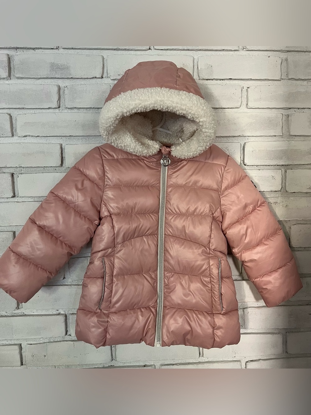 NWOT Michael Kors Girls rose pearl hooded puffer coat size 4T